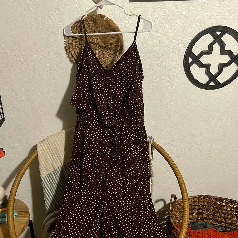Brown and cream polka dot romper/jumpsuit